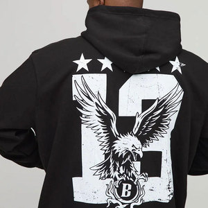 Men's Black Oversized Hoodie Eagle Back Design Streetwear Style 100% Cotton Knitted Regular Fit Autumn Wear Digital Eco-Friendly - Product Image 6