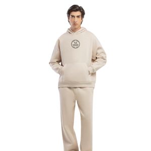 Sweat à capuche décontracté pour homme en molleton beige avec impression en relief sur le devant, style streetwear et sportswear, OEM ODM - Product Image 1