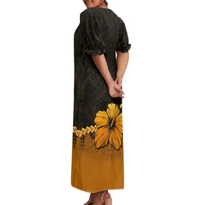 Vestidos Midi con Mangas Abullonadas Mumu de Micronesia, Diseño Personalizado, Estampado Floral Hawaiano, Vestido Muumuu Micronésico, Ropa de Talla Grande para Mujer - Product Image 4
