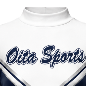 Maillot de cheerleading sublimé bleu marine et blanc à manches longues – Tenue de sport athlétique pour entraînement, performance et compétition - Product Image 3