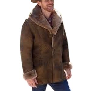 man wearing a brown <b>shearling</b> coat, similar to the Ashton Leather Kingston <b>Shearling</b> Coat - Product Image 1