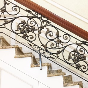 Traditional Cast Iron Stair Railing with Gold Accents Rust Resistant <b>Wall</b>-mounted Indoor Staircase Handrail - Product Image 4