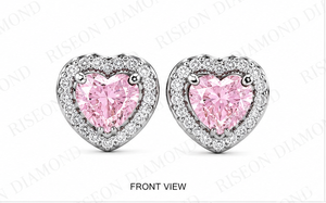 Pendientes románticos con diamantes rosas en forma de corazón en oro blanco de 18 quilates con brillantes diamantes redondos en forma de halo para un diseño de lujo atemporal. - Product Image 6