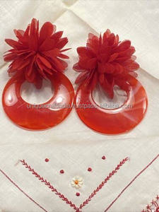 ต่างหูแฟชั่นเรซินอีพ็อกซี่สีแดงสวยสำหรับผู้หญิงและเด็กผู้หญิง - Product Image 2