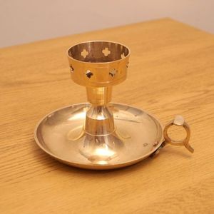 Vintage Brass Candle Holder with Handle, Polished Taper <b>Stand</b> for Dining Table, Wedding Decor and Home Decoration Use - Product Image 1