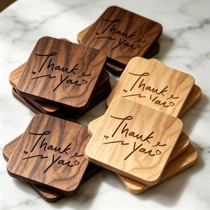 Posavasos cuadrado de madera de alta calidad, personalizado con grabado de feliz cumpleaños, reutilizable, diseño moderno a precios económicos. - Product Image 5