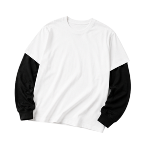 เสื้อยืดแขนยาวโอเวอร์ไซส์ผ้าฝ้าย 100% พิมพ์โลโก้ตามสั่ง |   ผู้ผลิตเสื้อผ้าสตรีทแวร์แบบสองชั้นสำหรับทุกเพศ - Product Image 1