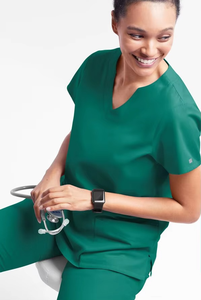 Hauts de travail pour femmes à manches courtes et col en V, vert, en coton et polyester tissé, uniformes d'hôpital, pantalon de travail pour femmes à manches courtes et col en V - Product Image 3