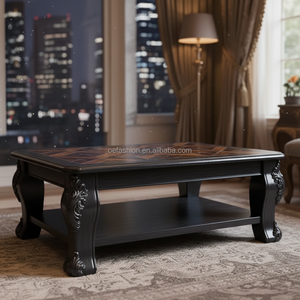 Mesa de Centro Rectangular de Madera Maciza Negra Antigua OE-FASHION, con Tapa de Nogal con Marquetería de Lujo y Estante de Almacenamiento - Product Image 1