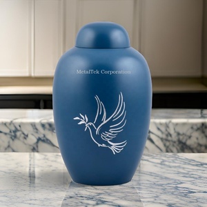 Urne funéraire artisanale en aluminium noir pour cendres humaines, adulte, moderne, avec couvercle sécurisé, gravée colombes et oiseaux - Product Image 5