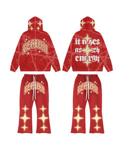 Custom Black <b>Pink</b> Graphic <b>Hoodie</b> & Wide Leg Sweatpants Set for men in multi colors 400gsm 100%cotton fleece - Product Image 3