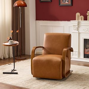 Fauteuil pivotant en similicuir de luxe avec accoudoirs en bois massif, confort ergonomique pour salon ou bar - Product Image 6
