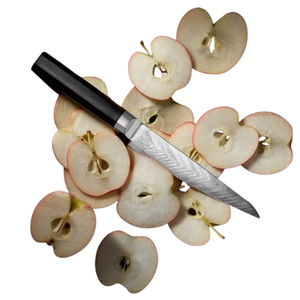 Cuchillo de Carnicería Multiusos de 6 Pulgadas, Acero de Damasco de Doble Núcleo, Cuchillo Afilado para Cortar y Deshuesar con Mango de Madera de Pakkawood y Funda Saya - Product Image 6