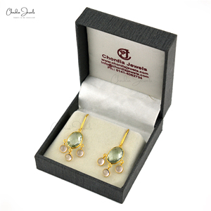 Listo para enviar: Pendientes colgantes de plata de ley 925 con doble gema de amatista verde natural y cuarzo rosa, joyería de moda, venta al por mayor - Product Image 4