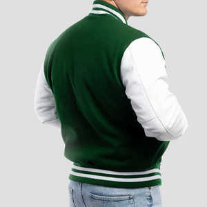 Green <b>White</b> <b>Mens</b> Varsity <b>Jacket</b> Wool Blend Letterman Coat Button Front Sleeve Patch Pocket College Style - Product Image 3