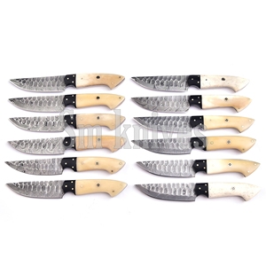 Juego de 12 Cuchillos de Caza de Acero de Damasco de Grado Industrial con Mango de Hueso, Hoja Biselada de Punta Caída, OEM/ODM, Cuchillería de Cocina, Caja de Regalo - Product Image 3