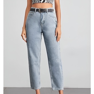 High Waist Straight Leg Ankle-Length Plus Size Women's Jeans Stonewashed Cotton Casual Summer Style - Product Image 2