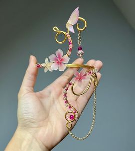 Handmade Fairy Floral Arm Cuff <b>Pink</b> Sakura Butterfly Wire <b>Wrapped</b> Adjustable Fantasy Armlet for Women - Product Image 1
