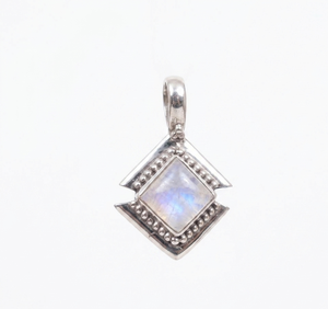 Pendentif géométrique en pierre de lune arc-en-ciel naturelle, collier artisanal en argent sterling 925, bijou en pierre précieuse, cadeau d'anniversaire - Product Image 5