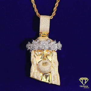 Iced Out Jesus Head Hip Hop Pendant in 925 Sterling Silver with VVS Moissanite Diamond Flower Crown Necklace - Product Image 5