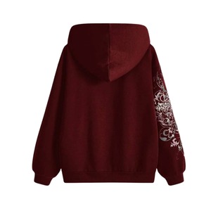 Sweat à capuche zippé personnalisé marron avec motif ailes d'ange et croix, coupe oversize, style vintage Y2K, streetwear gothique, hiver, pour femmes et hommes - Product Image 2