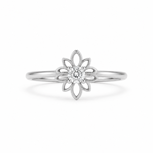 Bague Fleur en Or Rose 14K avec Diamant de Laboratoire CVD HPHT 3mm 0.10CT, Bague Florale Lotus Minimaliste, Bague Amour Éternel Botanique, Cadeau - Product Image 2