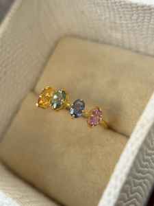 แหวนแซฟไฟร์วินเทจหลายเม็ด แหวนหมั้นแซฟไฟร์ห้าเม็ด เงินแท้ 925 ชุบทอง 14K แหวนขอแต่งงาน - Product Image 5