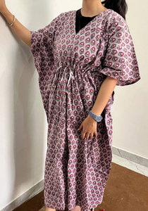 Vestido Kaftan de Algodón con Estampado Étnico para Mujer, Diseño Cómodo de Longitud Completa - Product Image 3