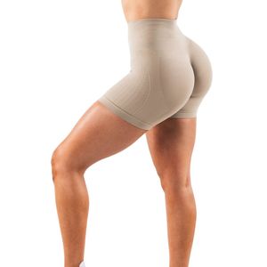 <b>Womens</b> Sand Beige High Waist Seamless Gymwear <b>Shorts</b> <b>Compression</b> Stretch Workout Fitness Training Activewear Performance Wear - Product Image 2