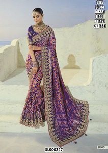 Sari en georgette rose avec blouse brodée de zari vert pour mariage - Product Image 5