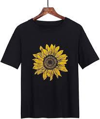 T-shirt floral en coton léger, haut en coton doux, motif tournesol, avec tissu tricoté respirant, coupe ajustée, style rétro - Product Image 2