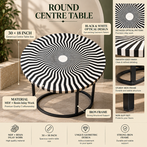 Botanical Inlay <b>Round</b> <b>Side</b> <b>Table</b> | Artistic Wooden Accent <b>Table</b> with Metal Base for Bedroom Living Room Lounge Home Decor Styles - Product Image 5