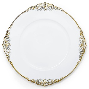Assiette de service en métal blanc de style royal haut de gamme avec bord décoratif, idéale pour une table à manger, pour une mise en place de table élégante et luxueuse. - Product Image 2