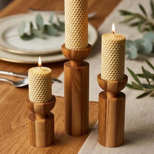 Candelabros de Madera Hechos a Mano, Portavelas de Madera Artesanales, Decoración Rústica para Mesa, Decoración Escandinava para el Hogar, Centro de Mesa para Bodas - Product Image 1