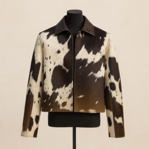 Veste en cuir unisexe à imprimé vache, col rabattu, fermeture éclair, longueur courte, style décontracté automne, coupe ajustée - Product Image 6