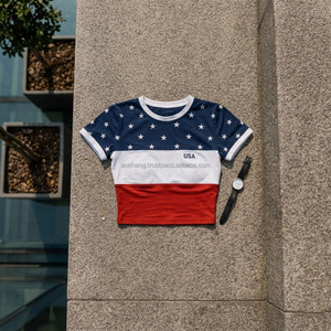 Camiseta corta con estampado para mujer, camiseta informal de punto con cuello redondo y manga corta, decoración de estrellas, ropa transpirable para primavera y verano - Product Image 2