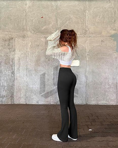 Women's Gym Activewear Yoga Pants with Flared Leg Design Solid <b>Pattern</b> Sports Fitness Workout Leggings - Product Image 3