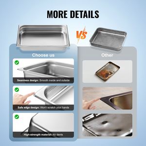Set di 6 Vasche per Buffet Professionali da 4 Pollici di Profondità, in Acciaio Inox Spesso 0,8 mm, Attrezzatura per Mantenere il Cibo Caldo - Product Image 6