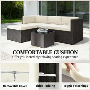 Set di Mobili da Terrazza in 3 Pezzi, Colore Beige, per Giardino Esterno - Product Image 3