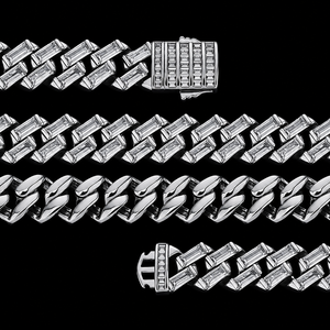 Exclusive Women's 18K Gold Filled Moissanite Diamond <b>Necklace</b> Baguette Cut Channel Setting Geometric Link <b>Chain</b> Party Jewelry - Product Image 4