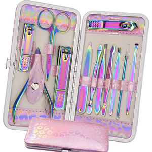 Juego de Manicura y Pedicura Profesional de Acero Inoxidable, con Estuche de Cuero Rosa, Nuevo, Moderno y Portátil, de un Buen Proveedor - Product Image 1