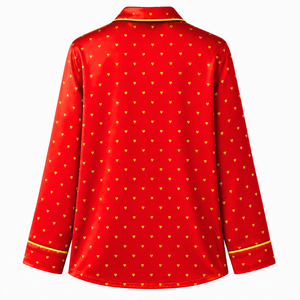 NSPDK Sorority Women's Red Heart Print Pajama Set Button Front Long Sleeve Notched Collar Contrast Piping Lounge Set <b>PJs</b> - Product Image 3
