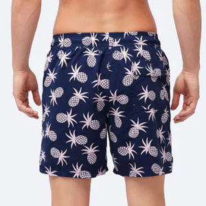 <b>Men's</b> Navy Blue Pineapple Print Board Shorts Quick Dry Drawstring Casual Swim <b>Trunks</b> - Product Image 3
