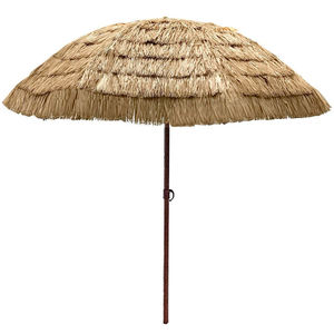 Parasol en feuilles de palmier tropicales avec mât en bambou rustique - Parasol de terrasse robuste en acier pour terrasse d'hôtel - Product Image 2
