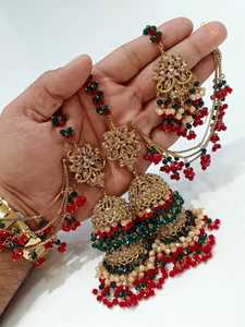 Parures de mariée tendance en acier inoxydable, collier et boucles d'oreilles multi-pendentifs Jhumki Sahara, collection de bijoux de luxe en zircon de qualité supérieure pour femmes - Product Image 3