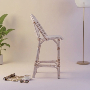 Tabouret de bistrot en rotin tressé artisanal avec dossier, pour café, restaurant, cuisine, extérieur et intérieur, siège décoratif - Product Image 2