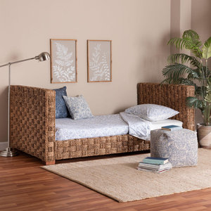 Handwoven Seagrass <b>Twin</b> Size Coastal Boho <b>Bed</b> <b>Frame</b> Daybed with Intricate Basketweave Design - Product Image 1