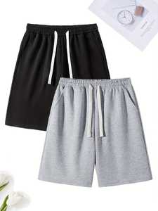 Shorts Bermuda Homme en Coton Uni avec Cordon de Serrage, Taille Mi-Haute Décontractée, Respirant, Poches Tricotées, Style Urbain, Écologique - Product Image 3