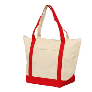 Grand sac fourre-tout en toile avec bandoulières et base rouges, sac de shopping réutilisable - Product Image 1