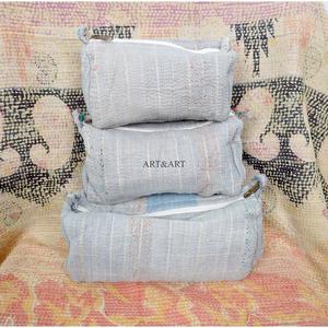 Indian Kantha Hand Block Print Cotton Cosmetic Bag Set with Tassel Zipper Closure Vintage Style-Women's Travel <b>Makeup</b> Pouch bag - Product Image 6